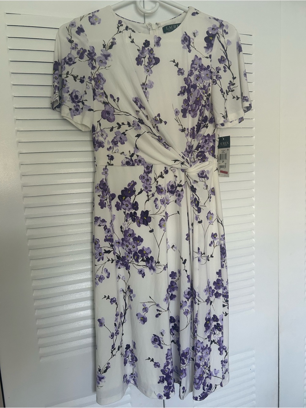 Ralph Lauren Cream Dress with Lavender Floral Tie-Waist
